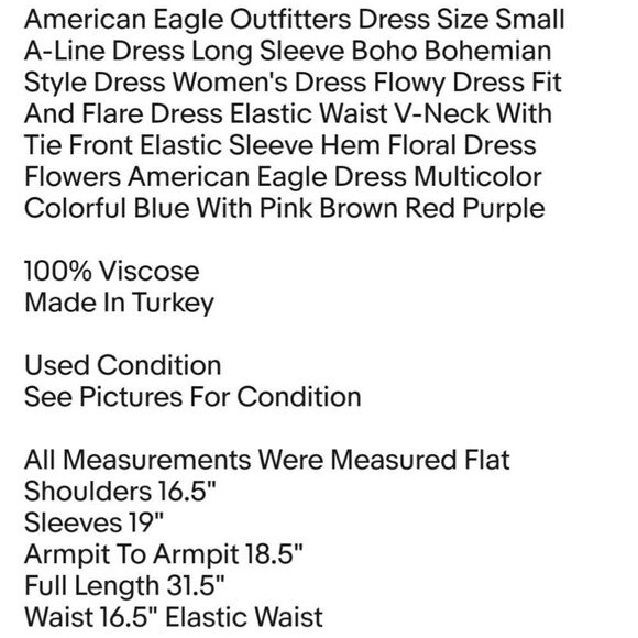 American Eagle Outfitters Dress Size Small A-Line Dress Long Sleeve Boho Bohemia - Picture 2 of 6
